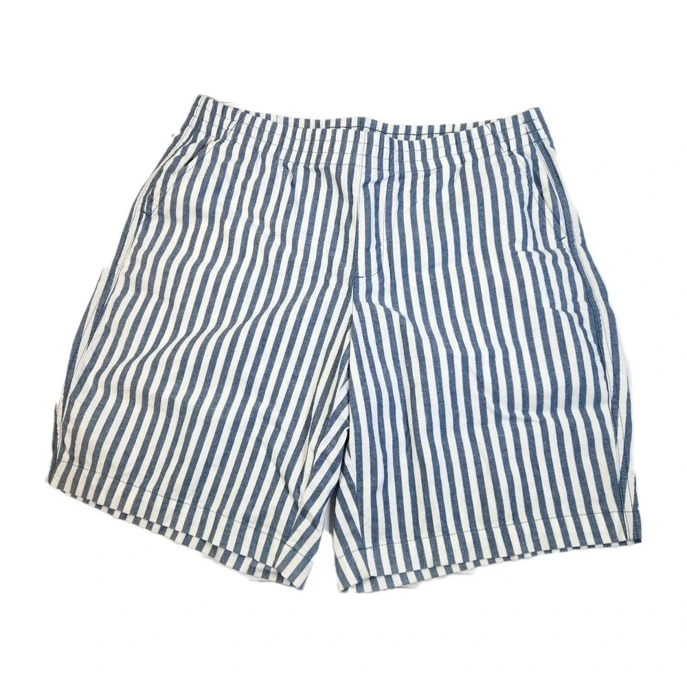Lands End Womens Shorts Sz 12 Petite 12P Blue White Stripe Pull On‎ Casual Chic